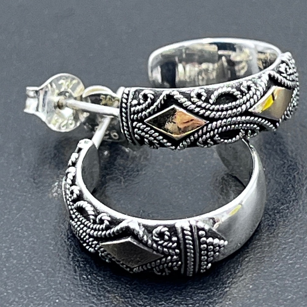 Robert Manse Designer Sterling Silver 18k Gold Bali Huggie Hoop Earrings 925